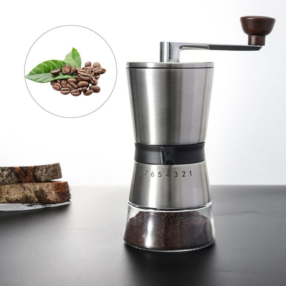 Edelstahl Kaffee MüHle Konischer Kaffeemühle mit Mahlgradeinstellung Manuelle Kaffeemühle 15×8,5×21,