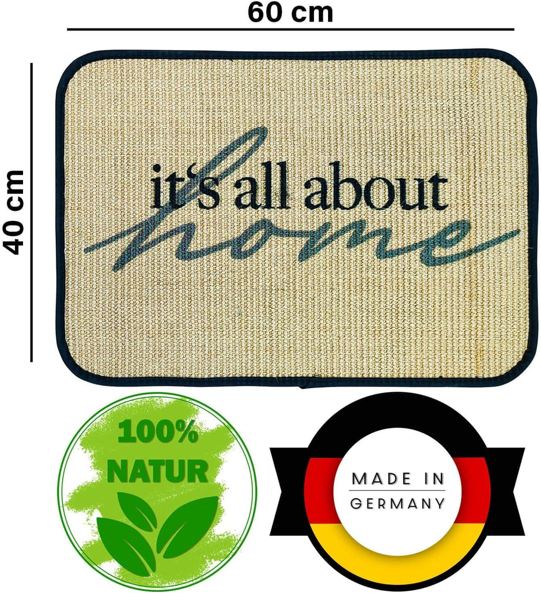 WohnDirect Eco-Sisal Fussmatte 40x60 - Fussmatte 100% Sisal - rutschfeste Türmatte It&