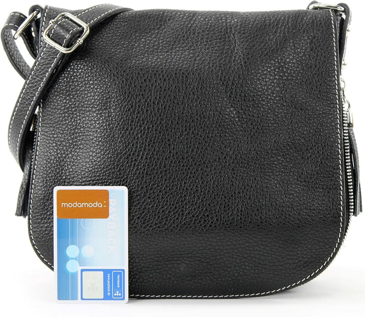 modamoda de - T06 - ital Messenger Umhängetasche aus Leder Schwarz, Schwarz