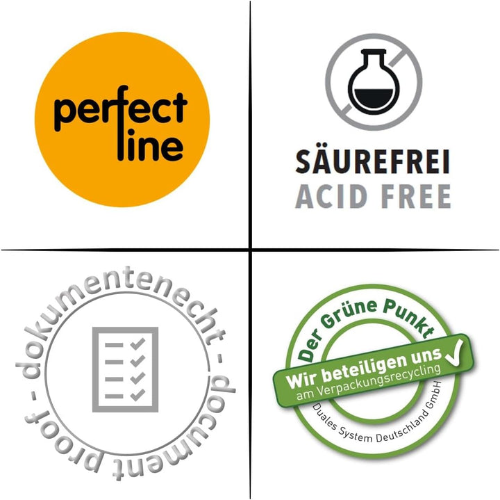 perfect line • 100 Sammelhüllen DIN-A4, 4-geteilt, Fotohüllen transparent, Prospekthüllen Glasklar,