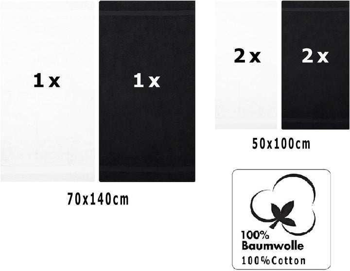 Betz 6-TLG. Handtuch-Set Premium 100% Baumwolle 2 Duschtücher 4 Handtücher Farbe weiss und schwarz