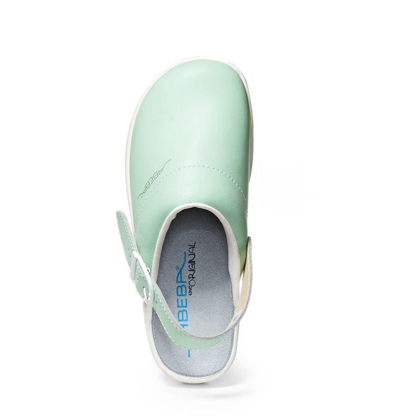 Abeba Damen Clog 7091 - the original, Glattleder,mint/weiss, zertifiziert, 39 39 EU, 39 EU