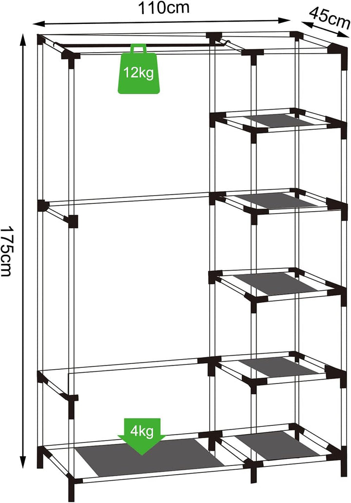 dibea Faltbarer Stoff-Kleiderschrank 175x110x45 cm, grau 175x110x45 cm Grau, 175x110x45 cm Grau
