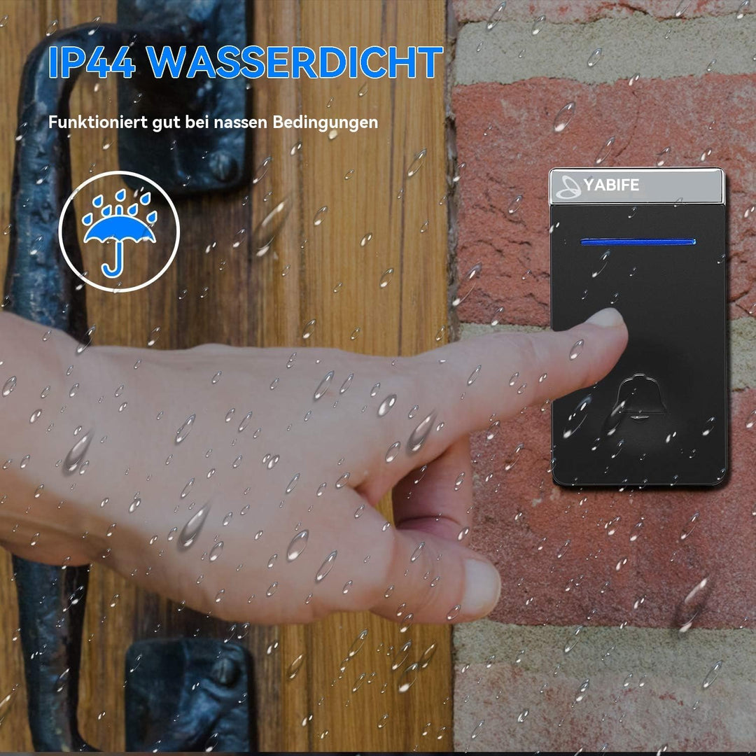 Funk Turklingel Batterielose,IP44 Funkklingel Aussen Wasserdicht,Schnurlose Türklingeln zum Einsteck
