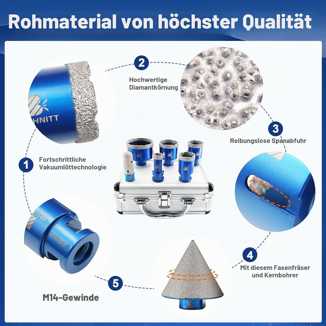 Diamantbohrer Fliesenbohrer Set -20/35/40/50/68mm Diamantbohrer &amp; 20mmDiamant Fingerfräser-50mmFasen