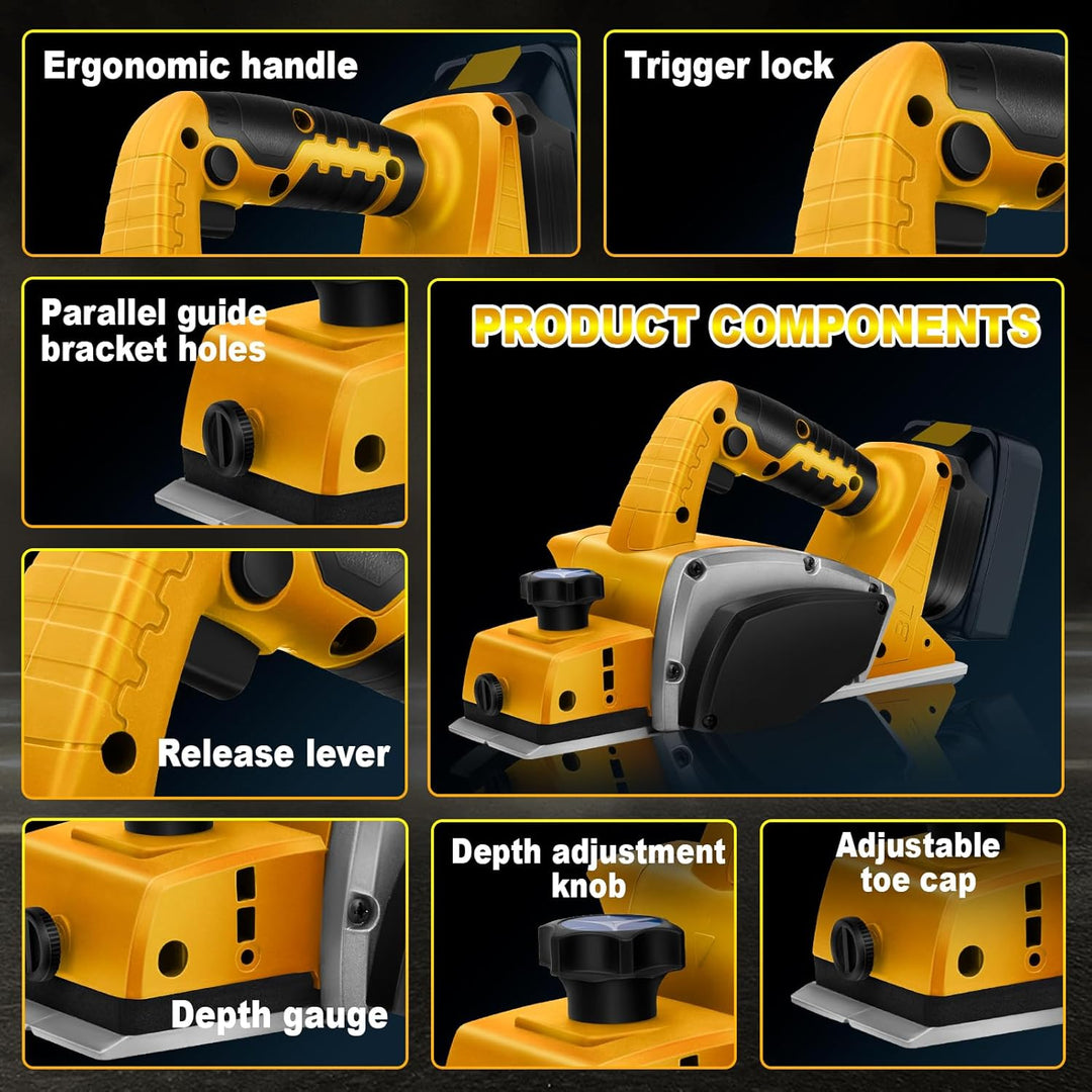 Akku Elektrohobel Holz mit 20V Akku, Bürstenlose Elektrohobel holz Hobelbreite 82mm, Spantiefe 2mm,