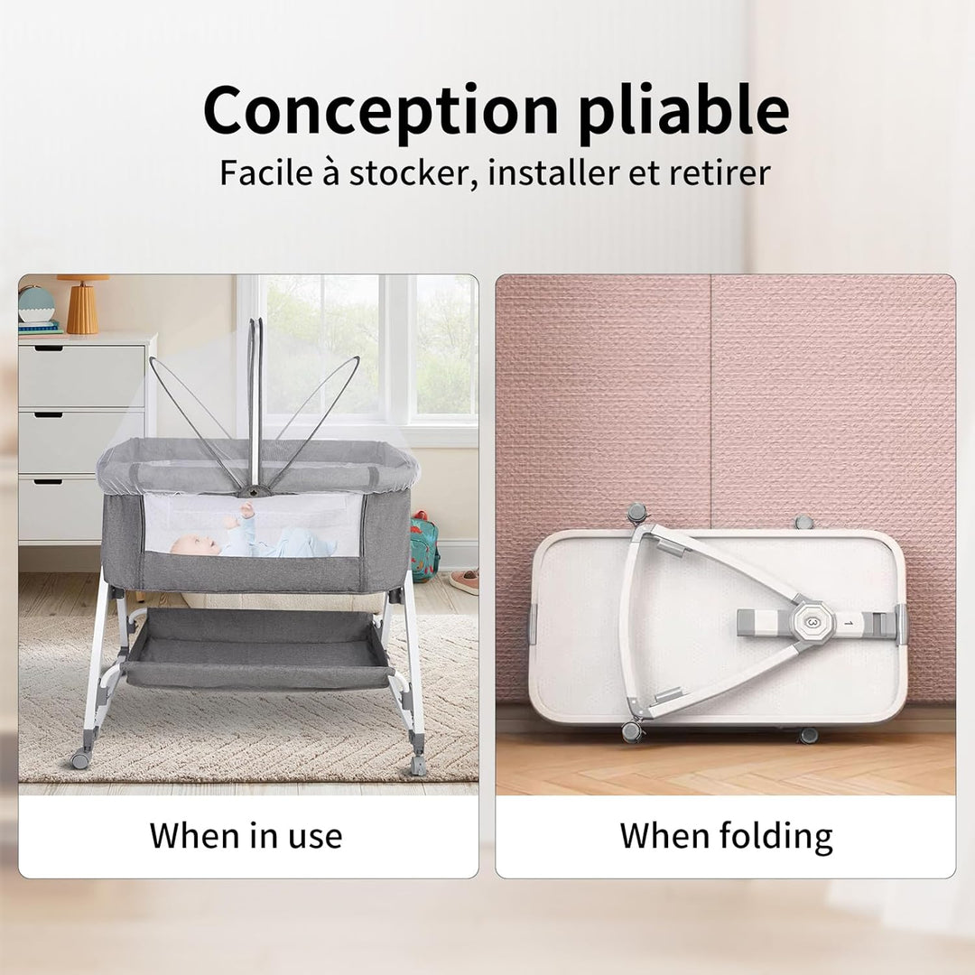 homewell 2 en 1 Lit Cododo Bebe Pliable, Berceau Cododo 0-30 Mois, 6 Réglages de Hauteur, Berceau bé