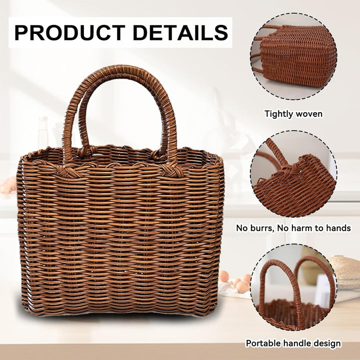 Tasche Einkaufskorb Geflochten, Korbtasche Handtasche, Strandtasche Stroh Kunststoff Shopper, Boho B