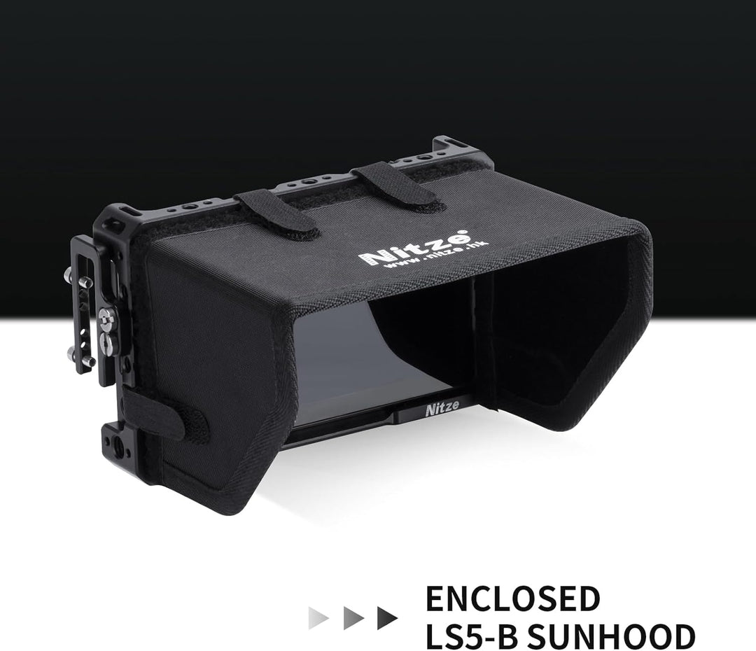 Nitze LUT5 Cage,Monitor Käfig Kit für Feelworld LUT5 5,5" mit HDMI Kabelklemme und Sonnenblende - JT