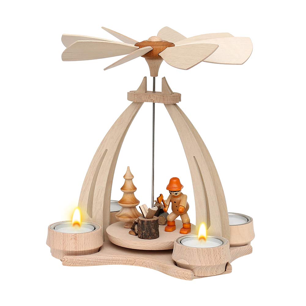 Dekohelden24 Tisch-Pyramide aus Buchenholz Waldarbeiter mit Beil und Hackklotz, ca. 24 cm, Waldarbei
