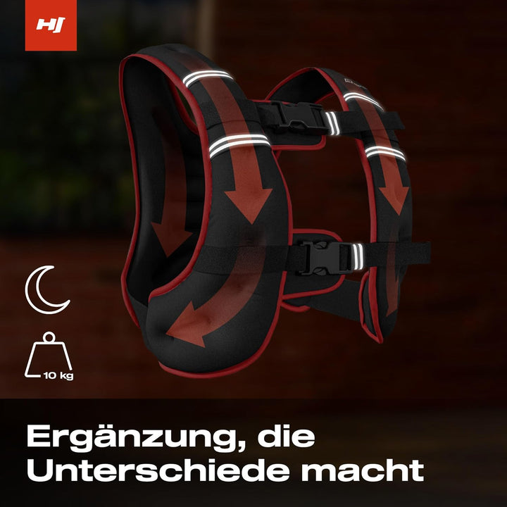 Hop-Sport Gewichtsweste 10 kg – Neopren mit Sandfüllung, reflektierende Streifen, doppelte Schnallen