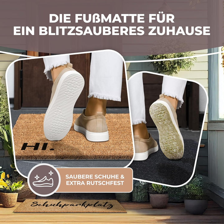 Kokos Fussmatte 60x40cm mit Hi & Bye I Extra strapazierfähige & rutschfeste Kokosmatte I Für den Inn