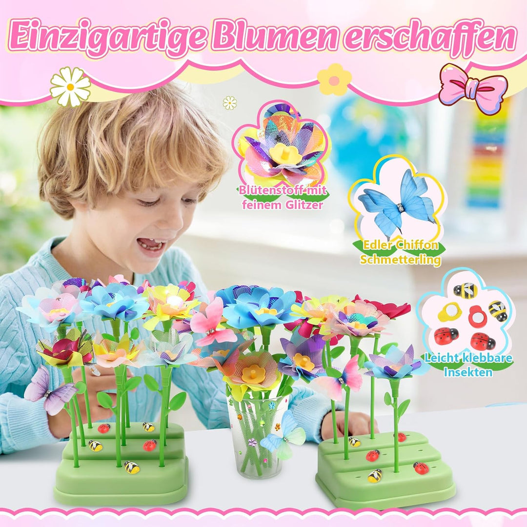 Herenear DIY Blumen Bastelset Kinder, Kreativ Blumen Basteln Spielzeug mit Blumenmaschine, Basteln M