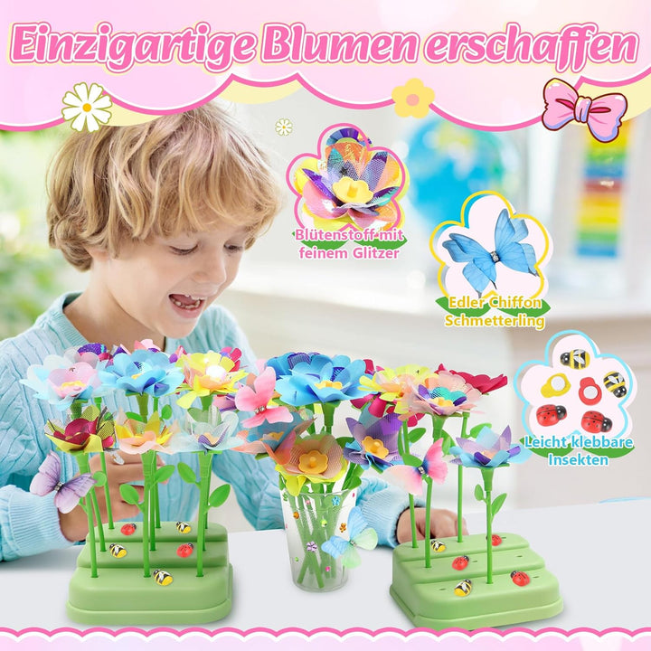 Herenear DIY Blumen Bastelset Kinder, Kreativ Blumen Basteln Spielzeug mit Blumenmaschine, Basteln M