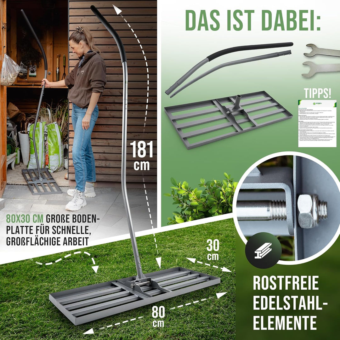 Rasenrakel [Ergonomisch] mit Klicksystem | 80x30cm | für perfekt Ebene Rasenflächen | Rakel für Rase