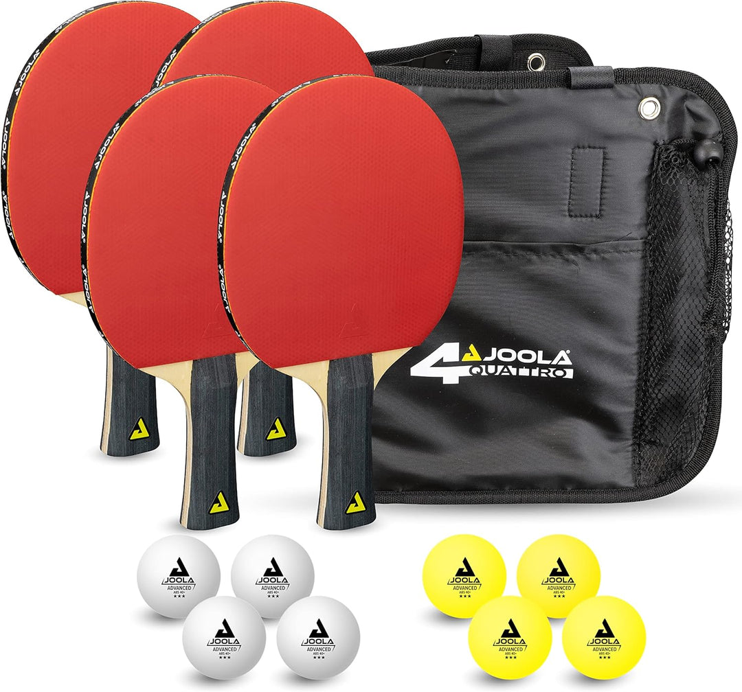 JOOLA Tischtennis-Set Family, Tischtennis-Set mit 4 Tischtennisschlägern, Tischtennisbällen und Trag