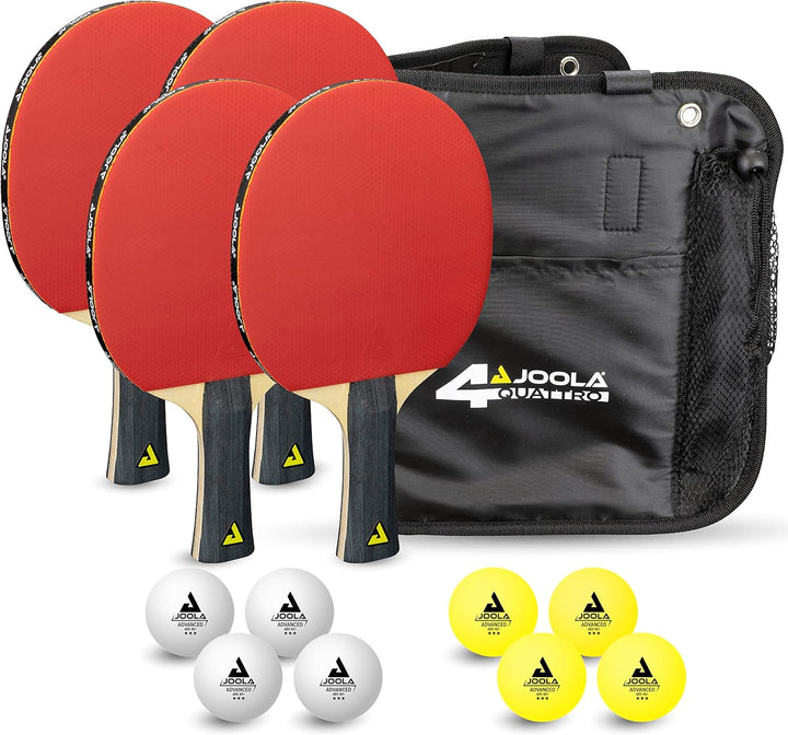 JOOLA Tischtennis-Set Family, Tischtennis-Set mit 4 Tischtennisschlägern, Tischtennisbällen und Trag