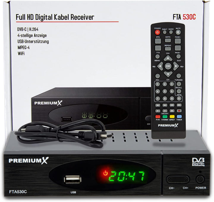 Premium X Kabel Receiver DVB-C FTA 530C Digital FullHD TV Auto Installation USB Mediaplayer SCART HD