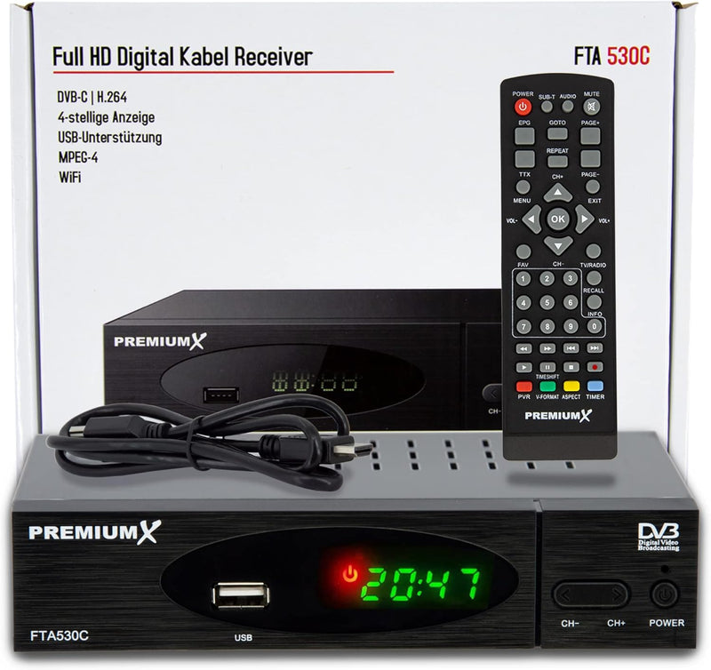 Premium X Kabel-Receiver DVB-C FTA 530C Digital FullHD TV Auto Installation USB Mediaplayer SCART HD