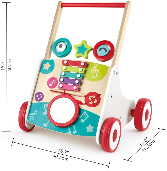 Hape My First Musical Walker, Wooden Push Along Baby Walker Trainer with Music Box & Activities, 10