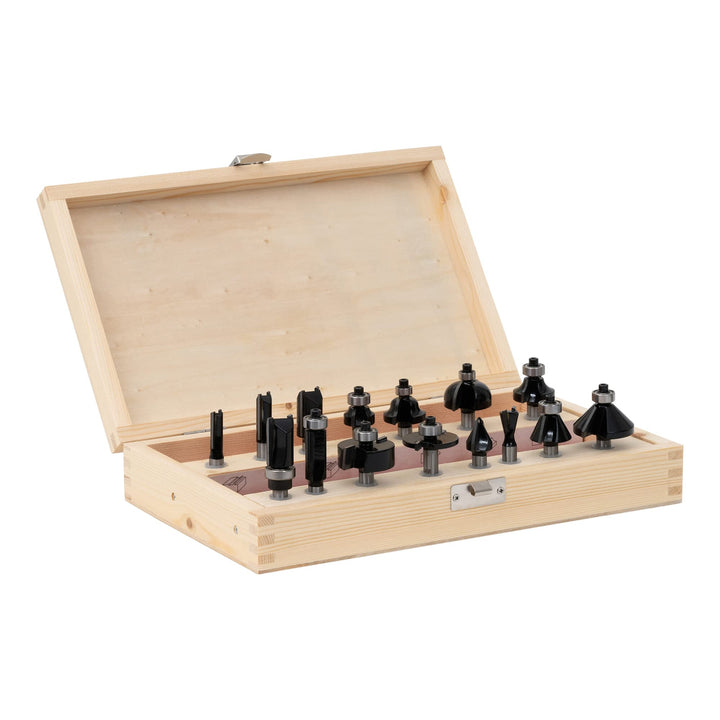 STIER Fräsersortiment, 15-teilig, 8 mm, Holzfräser, Fräser für Oberfräsen, Fräser Set Fräser Set 15