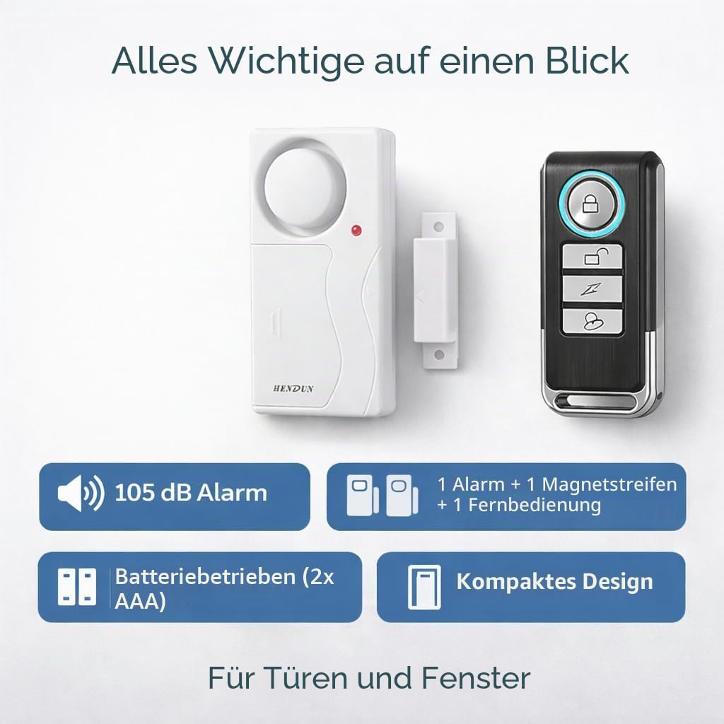 HENDUN Kabelloser Türalarm mit Fernbedienung, Fenster-Alarm, Sicherheitssensor, Pool-Alarm für Kinde