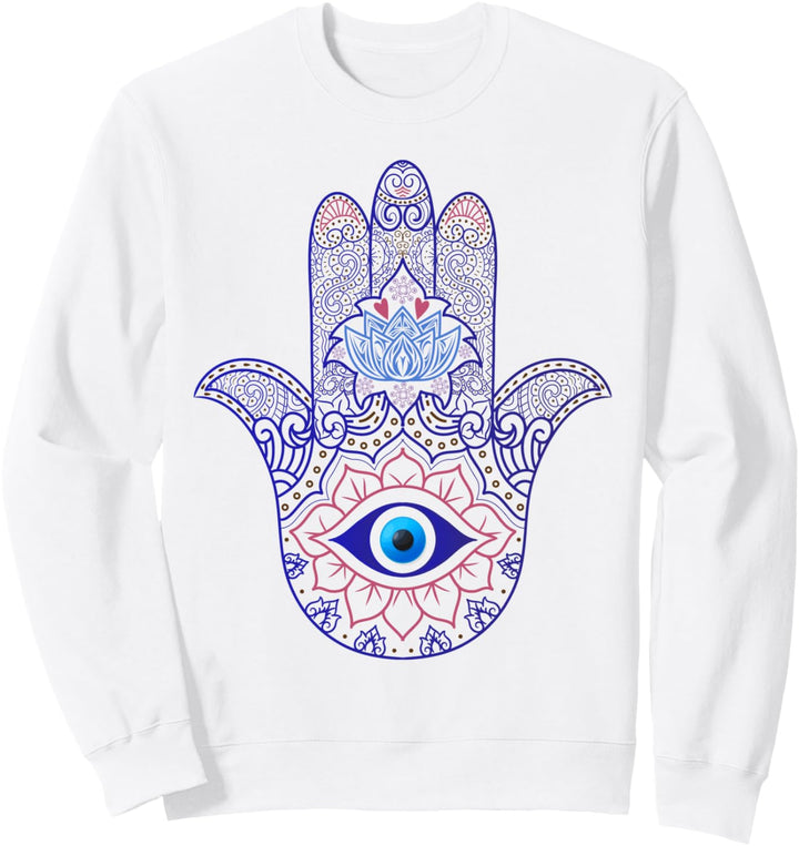 Fatimas Hand Hamsa Symbol Blau Evil Eye Ornament Yoga Sweatshirt