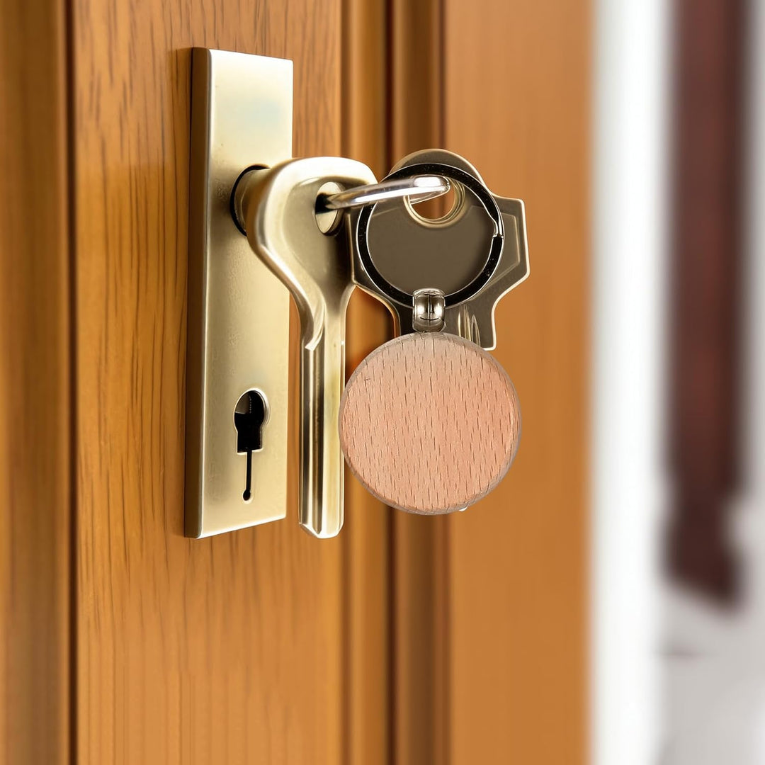 25 Stk Schlüsselanhänger Holz, Schlüsselanhänger Rohling, Personalisierte Runde Leer Schlüsselanhäng