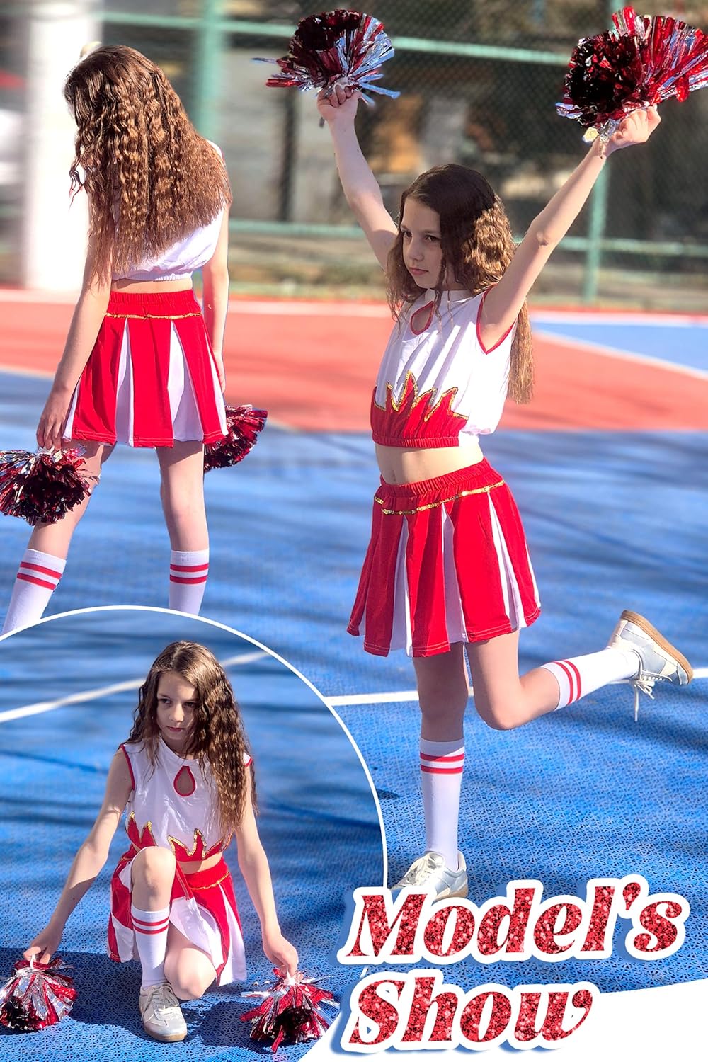 LOLANTA Mädchen Cheerleader Kostüm Schulkind Cheer Kostüm Outfit Karneval Kostüm Rot 164-170, Rot 16