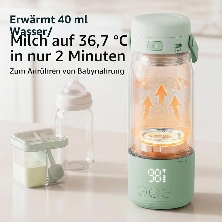 Baby Flaschenwärmer Unterwegs, Mobiler Milcherwärmer Mit Akku, 500ml, LED-Anzeige, 1°c Präzise Kontr