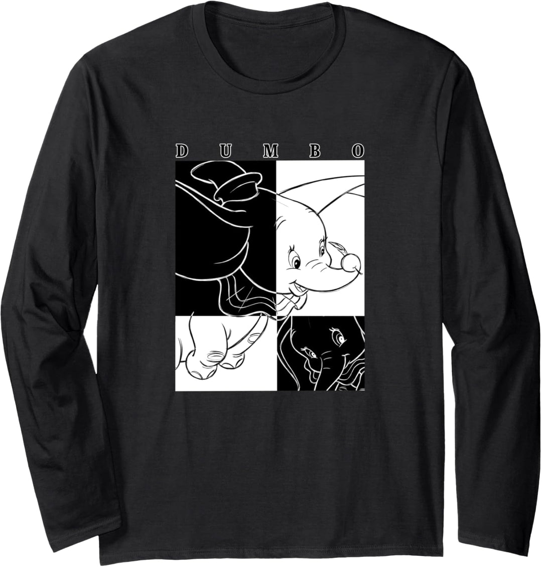 Disney Dumbo Contrast Black And White Line Art Poster Langarmshirt