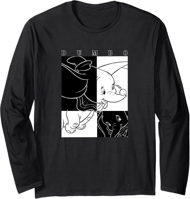 Disney Dumbo Contrast Black And White Line Art Poster Langarmshirt