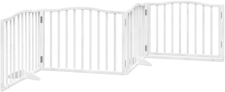 4-TLG. faltbares Hundetor aus weiss lackiertem Pappelholz 320 cm mit Tür, freistehend und stabil, id