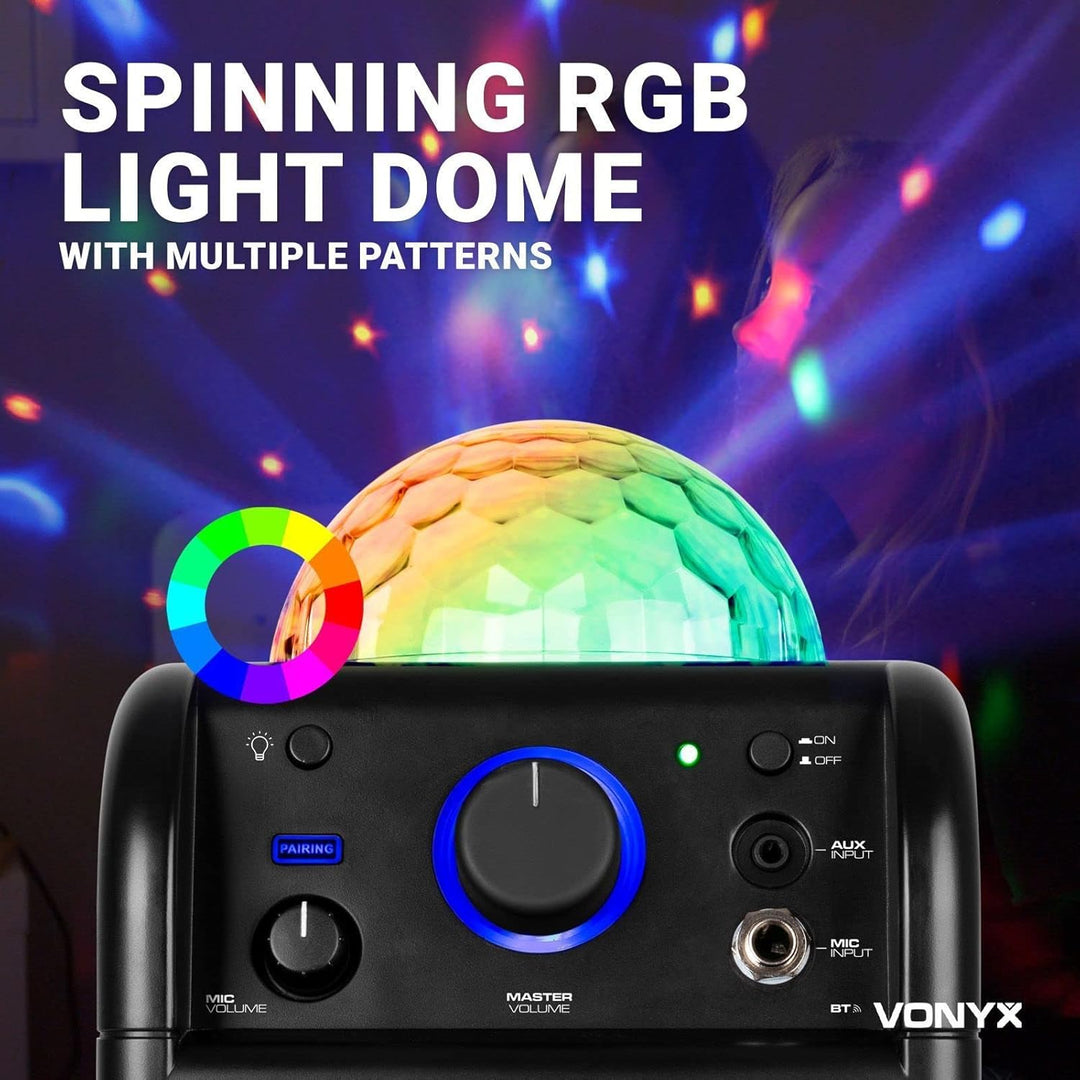 Vonyx SBS50P Karaoke Box mini Blockrocker Lautsprecher, Karaoke Maschine mit 1 Mikrofon und Akku Mus
