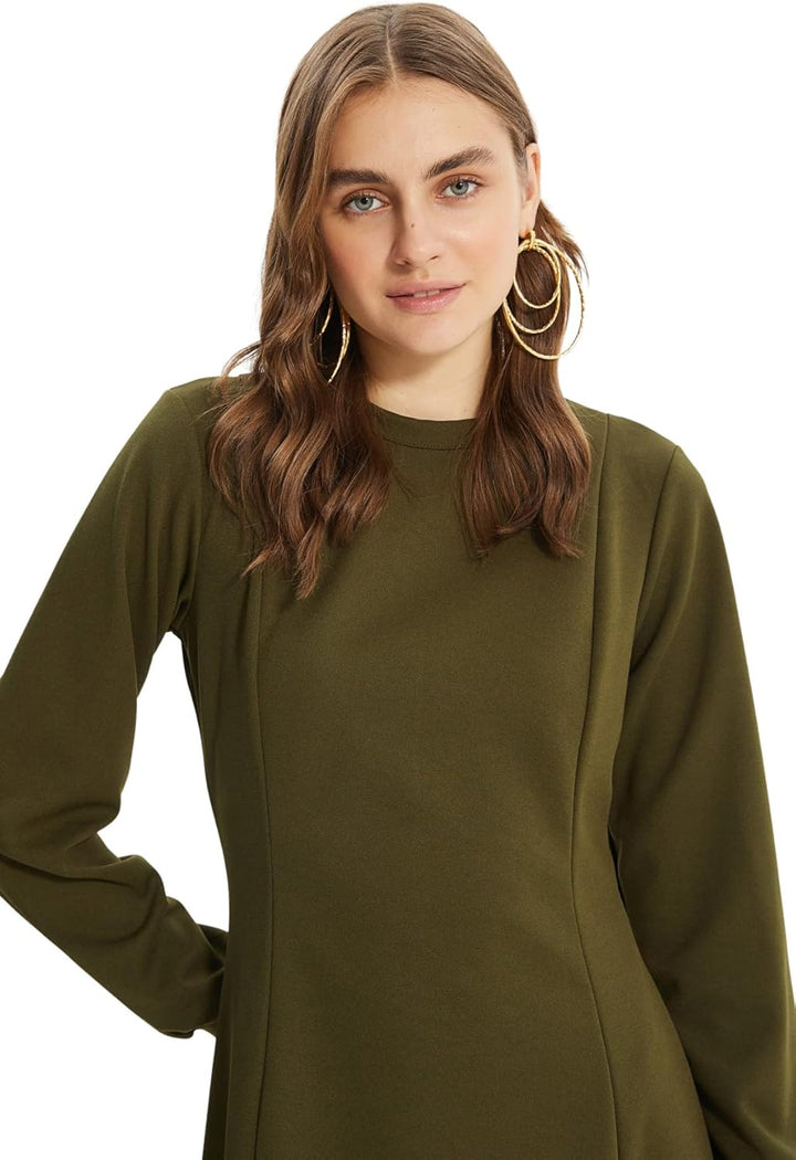 Trendyol Damen Regular Standard Rundhals Woven Kleid 36 Khaki, 36 Khaki