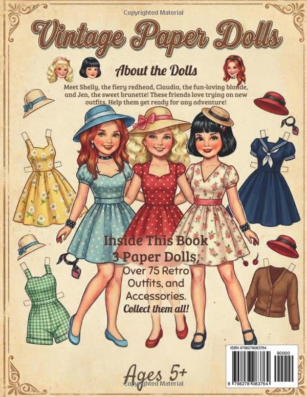 Vintage Paper Dolls: Meet My Friends - Shelly, Claudia & Jen: Retro Fashion Cut Out Activity Book wi