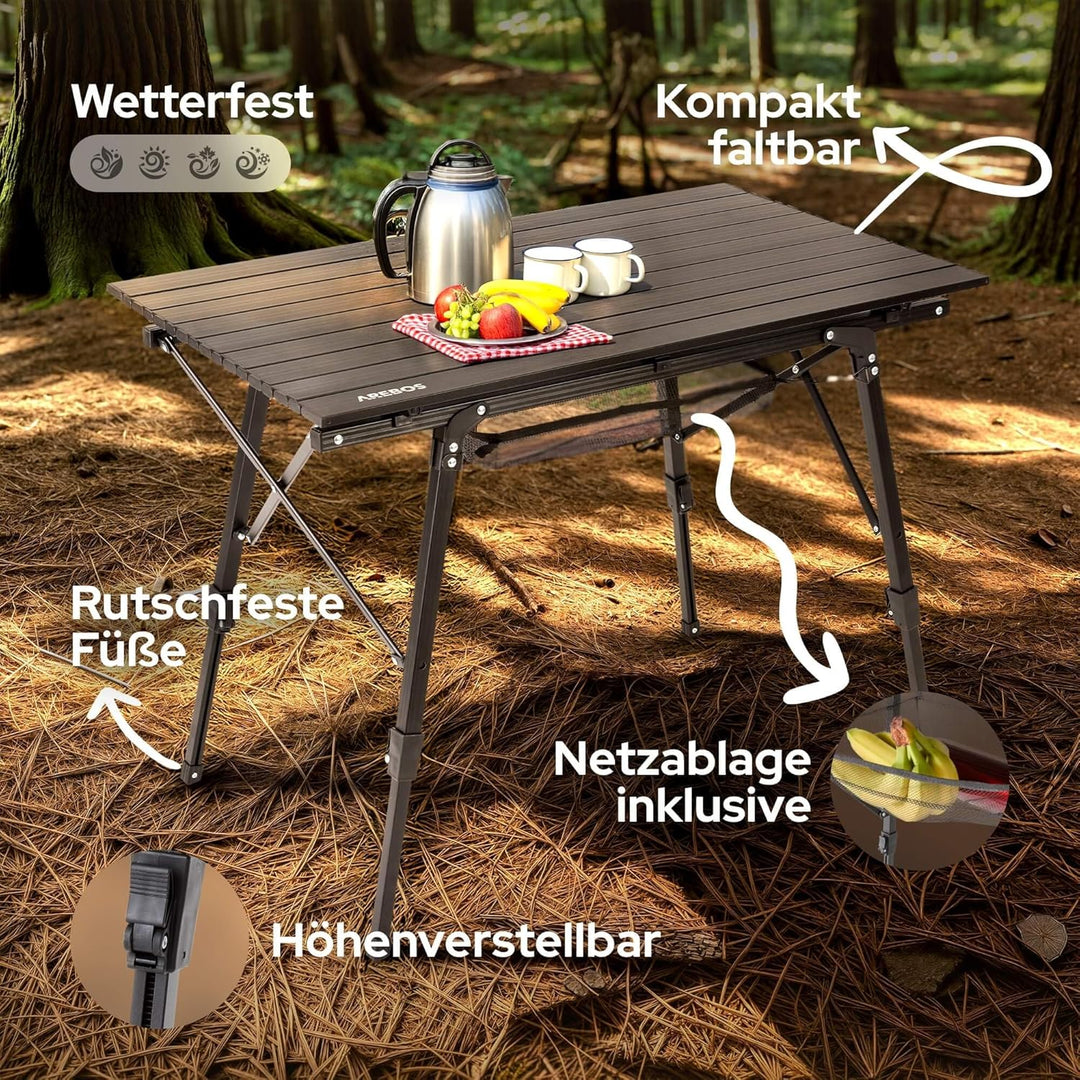 Arebos Campingtisch faltbar 90 x 51,5 cm | Klapptisch höhenverstellbar 47-69 cm | Camping Zubehör, G
