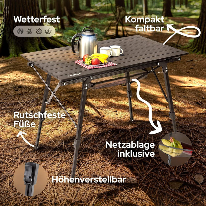 Arebos Campingtisch faltbar 90 x 51,5 cm | Klapptisch höhenverstellbar 47-69 cm | Camping Zubehör, G