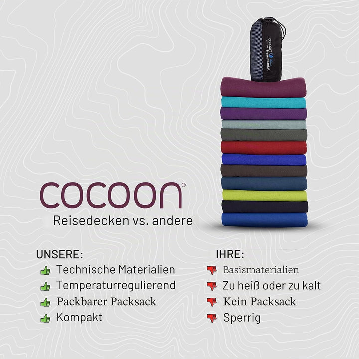 Cocoon Coolmax Reisedecke, kompakte Überwurfdecke für Camping und Wandern, passt in Rucksack, lässt