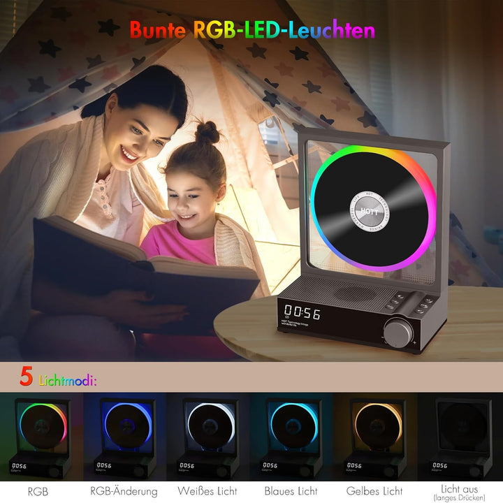 HOTT CD-Player Tragbar mit Fernbedienung, Bluetooth 5.3 Desktop CD Player mit RGB-Lichtern, Tragbare