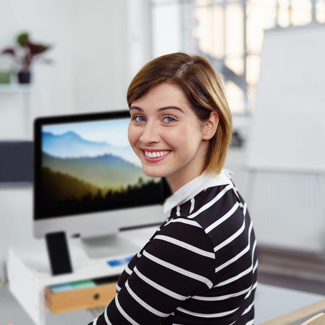 Relaxdays Monitorständer Bambus, Bildschirmerhöhung mit 2 Schubladen & Fächern, Lapdesk HBT 14 x 60