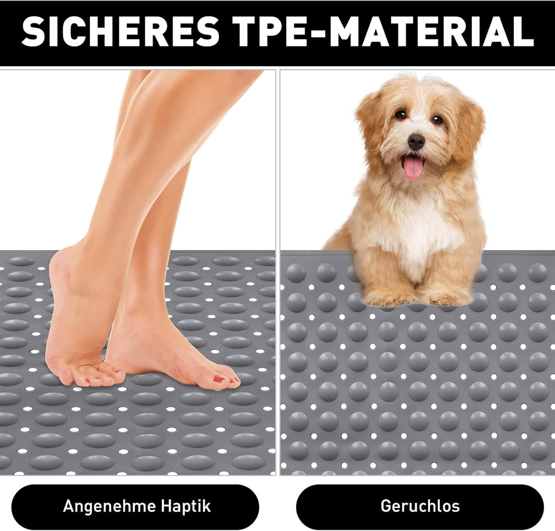 Mofonky Gross Duschmatte rutschfest 60x90cm: Weich TPE Duscheinlage mit Ablauflöchern und Saugnäpfen