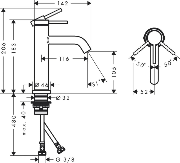 hansgrohe Tecturis S - Waschtischarmatur ohne Ablauf, Wasserhahn Bad mit Auslauf Höhe 110mm, Mischba