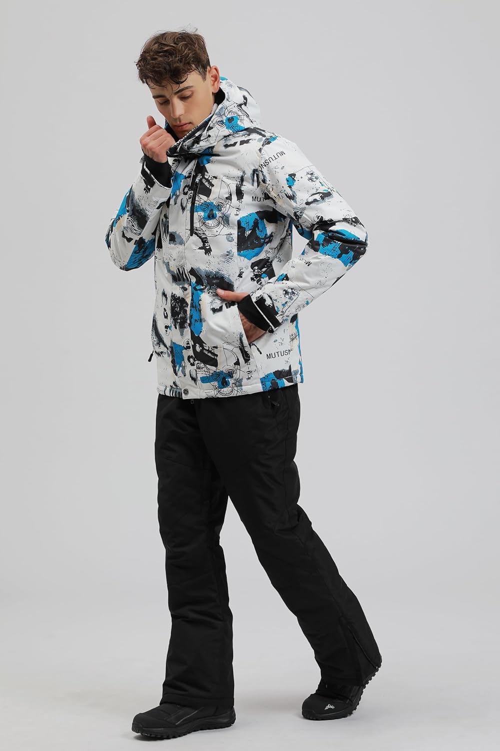 ALSOGO Herren Ski Jacke und Hosen Set Ski Anzug Winter Wasserdicht Winddicht Kapuze Schneemantel 2-S