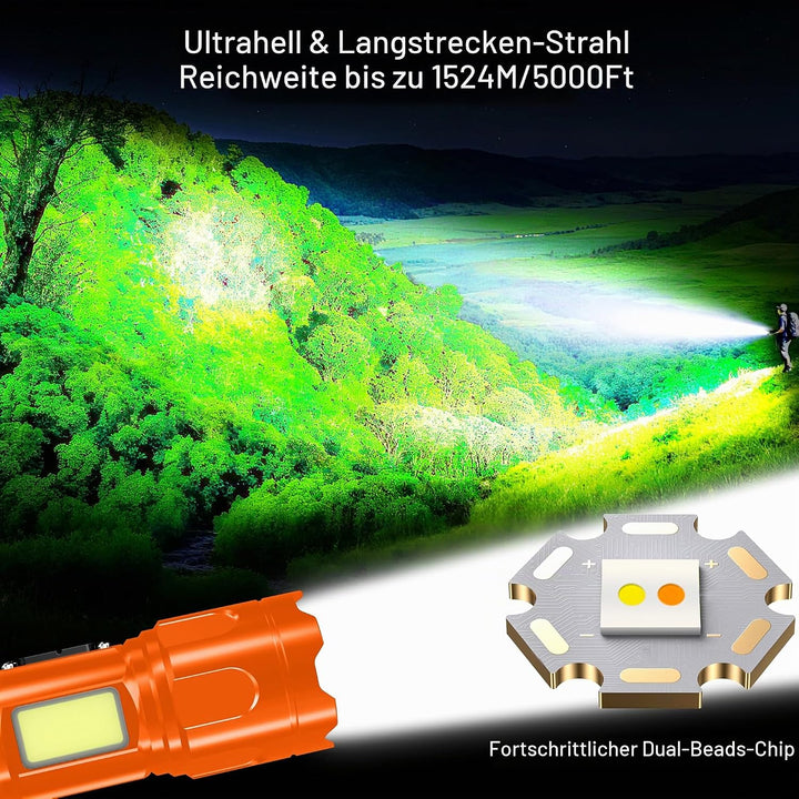 Blukar Taschenlampe LED 2 Farbtemperatur mit Hauptlicht &amp; Seitlich COB-Licht, Aufladbar Extrem Hell