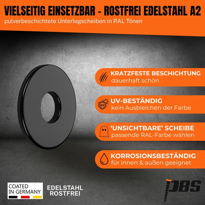 Unterlegscheiben M5-100 Stk. I pulverbeschichtete Unterlegscheiben Edelstahl - DIN9021 | rostfreie K