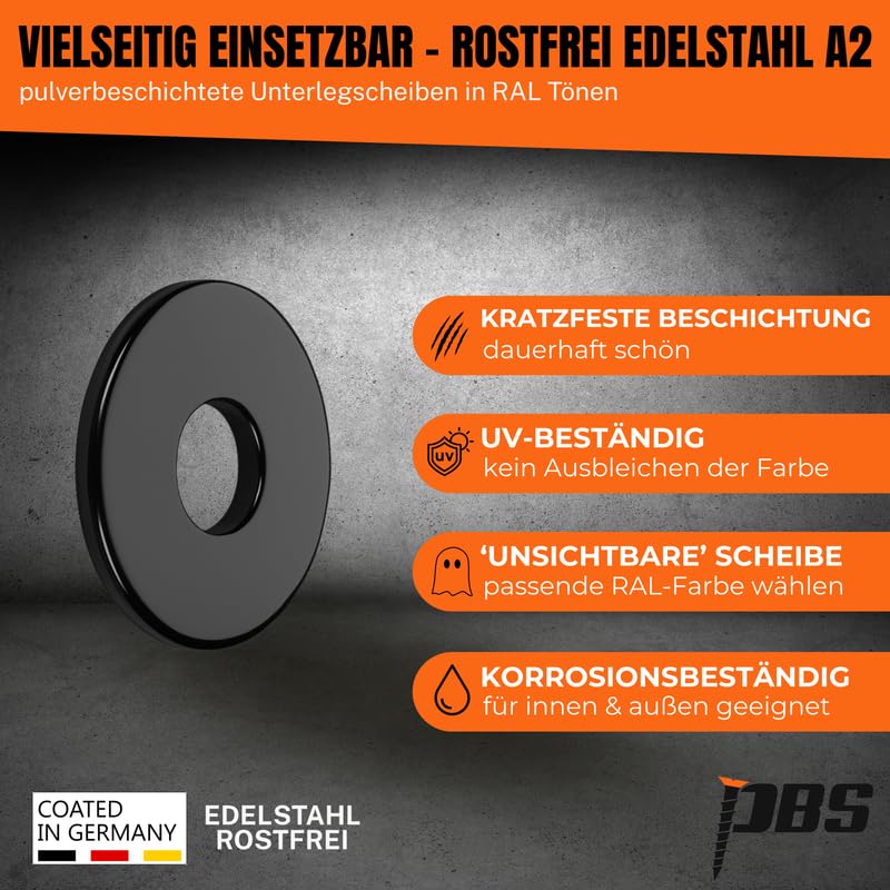 Unterlegscheiben M6-100 Stk. I pulverbeschichtete Unterlegscheiben Edelstahl - DIN9021 | rostfreie K