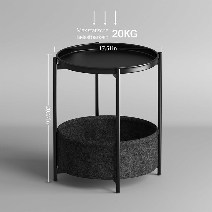Beistelltisch Rund, Sofatisch 2 Ebenen, Metall Balkontisch, Kleiner Tisch, Couchtisch mit Korb aus S