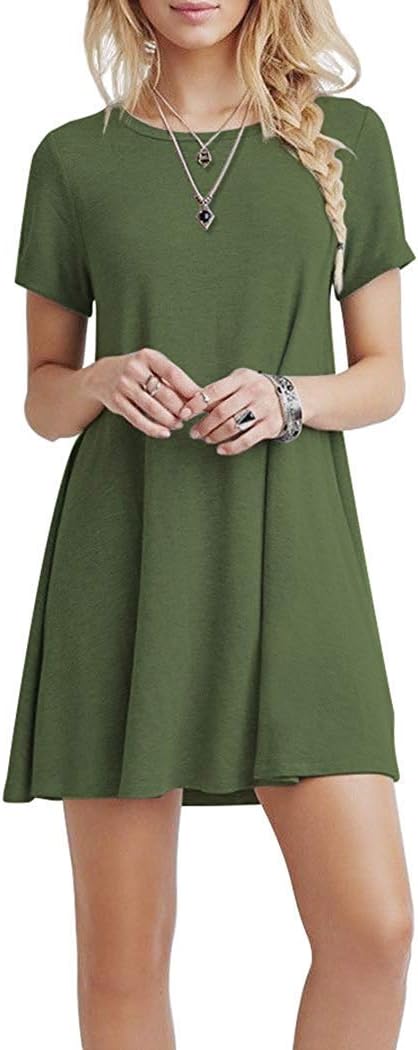 AUSELILY Damen Kleider Sommer Kurzarm Shirtkleider Kurz Sommerkleider Leicht Freizeitkleid mit Tasch