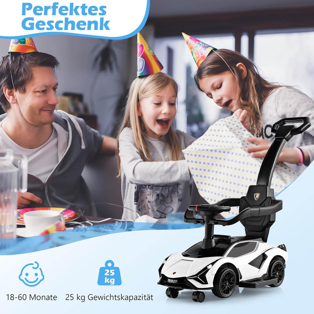 GOPLUS 3 in 1 Rutschauto, Lamborghini Schiebauto mit abnehmbarem Universalrad, USBs, Musik, Stauraum